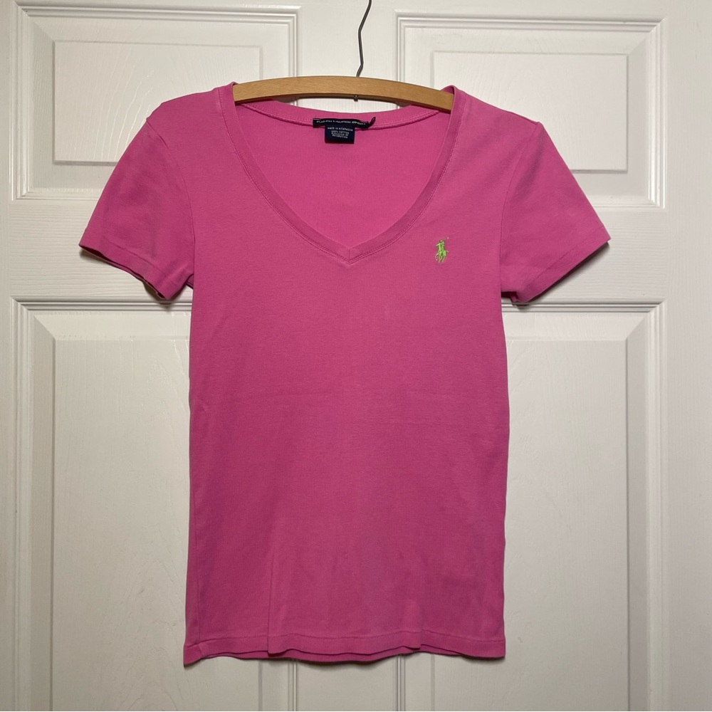 Ralph Lauren Sport Womens Pink V-Neck Short Sleeve Shirt Medium